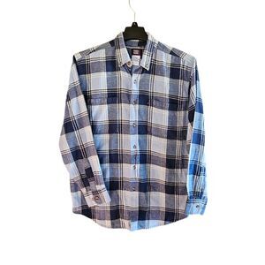 Faded Glory Men's Blue Plaid Cotton‎ Button-Down Shirt Casual Comfort Medium